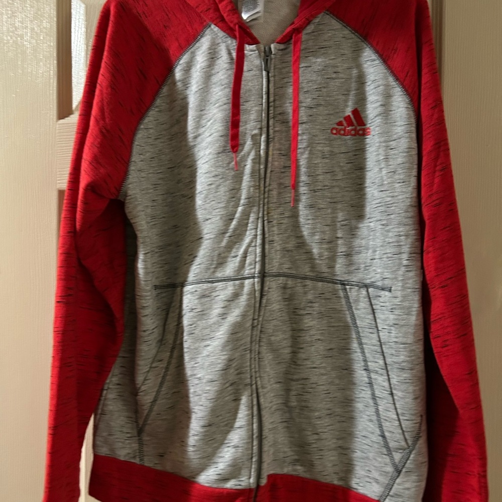 Adidas Men's Zip-Up Sweater in Red and Gray
